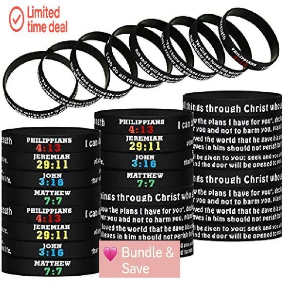 48 Pcs Silicone Bible Verse Bracelets Inspirational Religious Wristbands - Picture 2 of 8